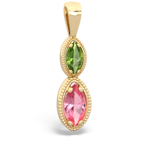 peridot-pink sapphire antique milgrain pendant