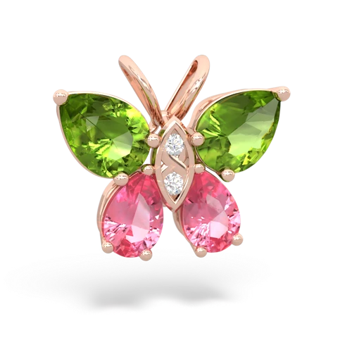 peridot-pink sapphire butterfly pendant