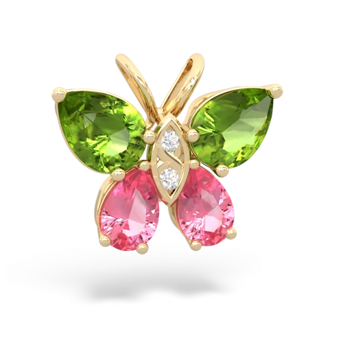 peridot-pink sapphire butterfly pendant