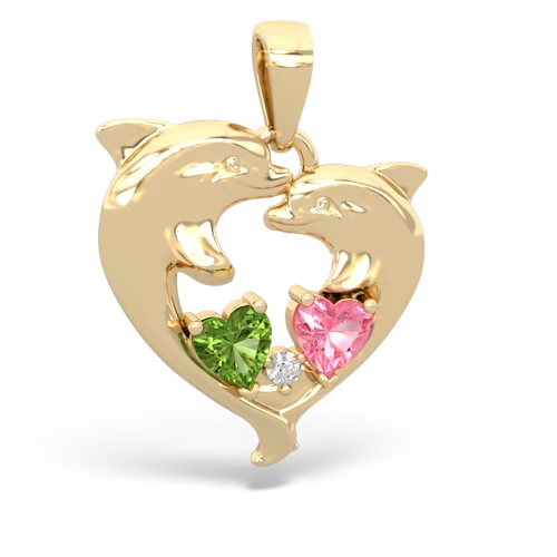 Peridot Genuine Peridot with Lab Created Pink Sapphire Dolphin Heart pendant Pendant