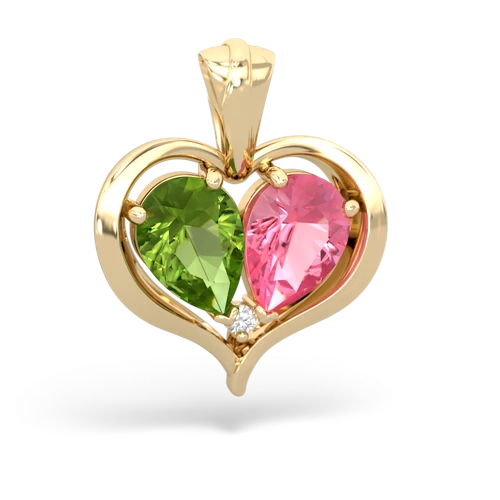 peridot-pink sapphire half heart whole pendant