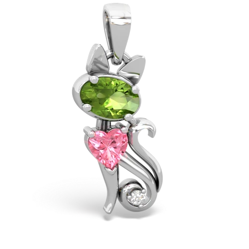 peridot-pink sapphire kitten pendant