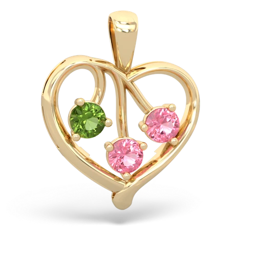 peridot-pink sapphire love heart pendant