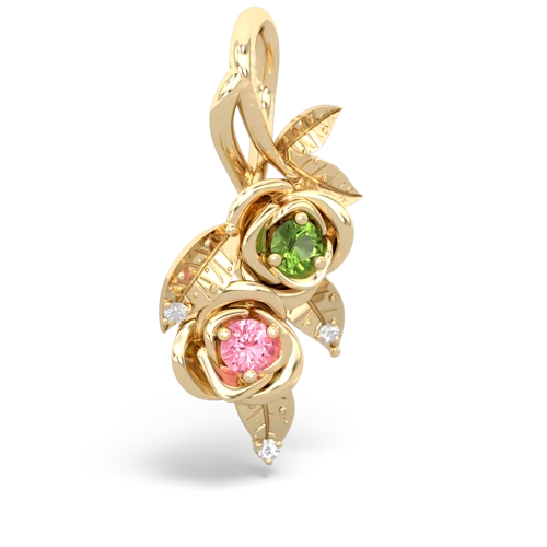 Peridot Genuine Peridot with Lab Created Pink Sapphire Rose Vine pendant Pendant