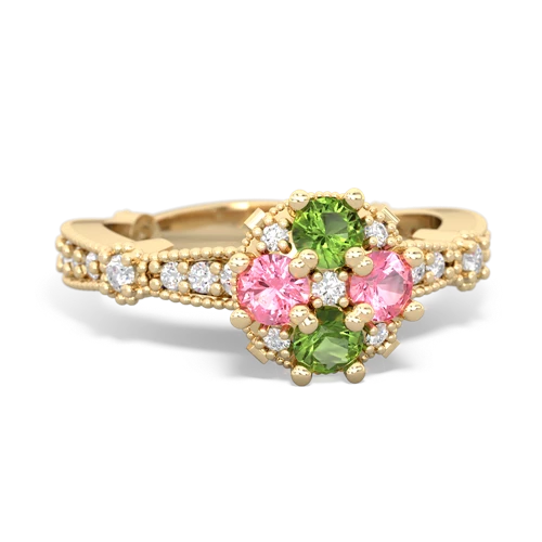 Peridot Genuine Peridot with Lab Created Pink Sapphire Milgrain Antique Style ring Ring