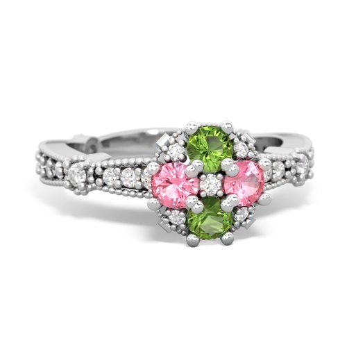 peridot-pink sapphire art deco engagement ring
