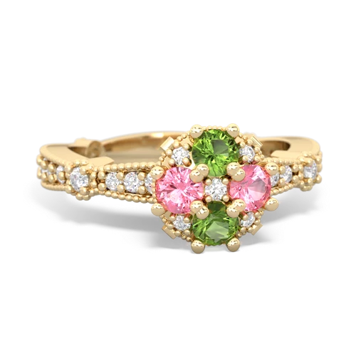 peridot-pink sapphire art deco engagement ring