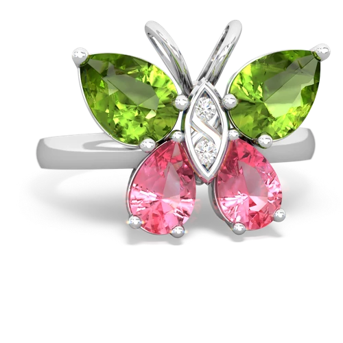 peridot-pink sapphire butterfly ring