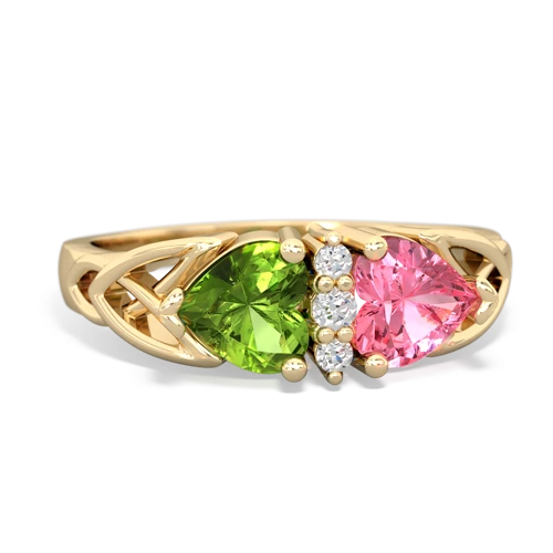 Peridot Genuine Peridot with Lab Created Pink Sapphire Celtic Trinity Knot ring Ring