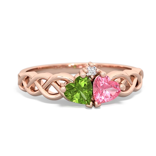 peridot-pink sapphire celtic braid ring