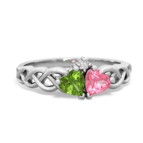 peridot-pink sapphire celtic braid ring