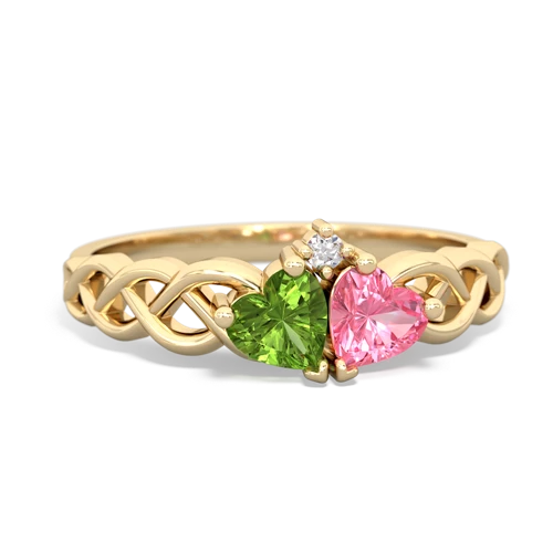 peridot-pink sapphire celtic braid ring