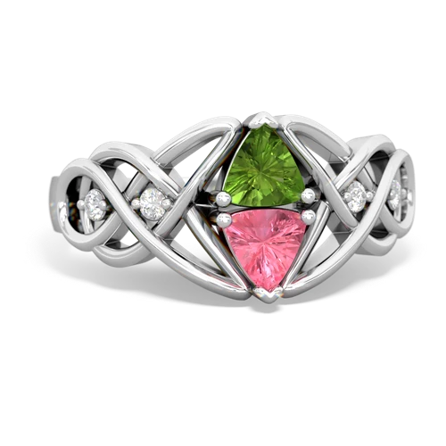 peridot-pink sapphire celtic knot ring