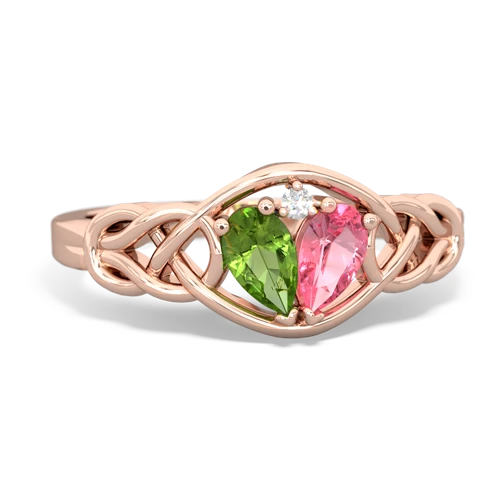 Peridot Genuine Peridot with Lab Created Pink Sapphire Celtic Love Knot ring Ring