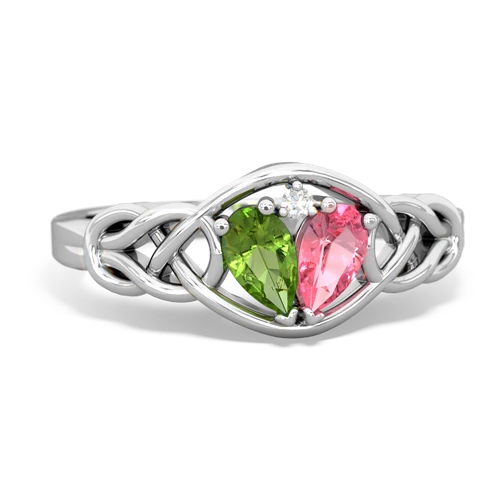 peridot-pink sapphire celtic knot ring