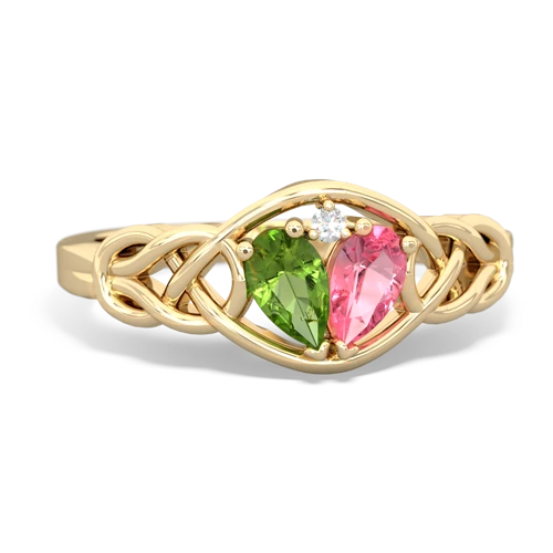 peridot-pink sapphire celtic knot ring