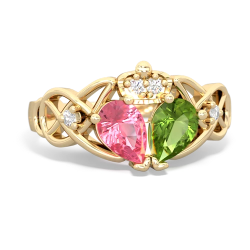 Peridot Genuine Peridot with Lab Created Pink Sapphire Two Stone Claddagh ring Ring