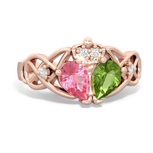 peridot-pink sapphire claddagh ring