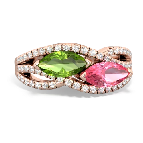 Peridot Genuine Peridot with Lab Created Pink Sapphire Diamond Rivers ring Ring