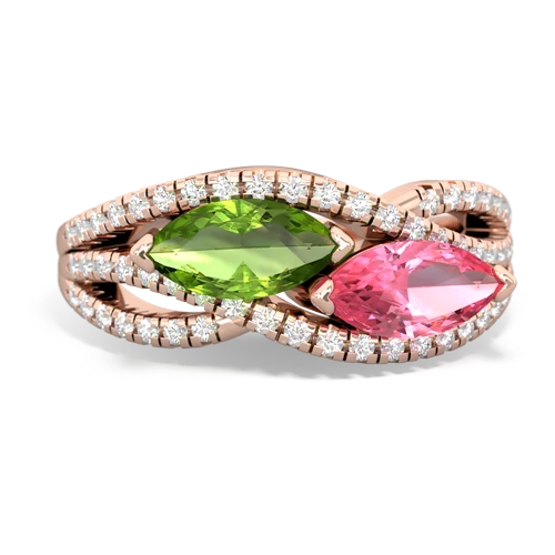 peridot-pink sapphire double heart ring