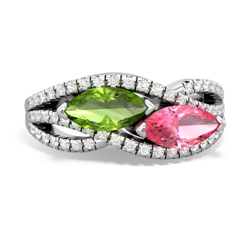 peridot-pink sapphire double heart ring