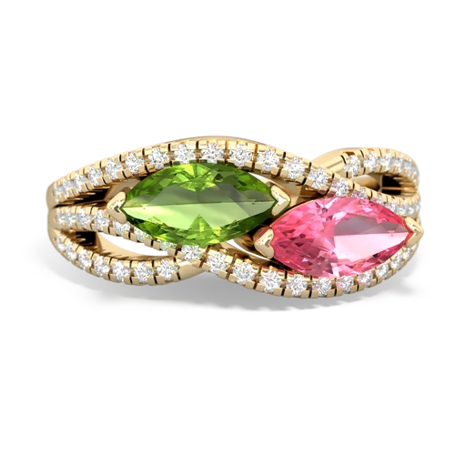 peridot-pink sapphire double heart ring