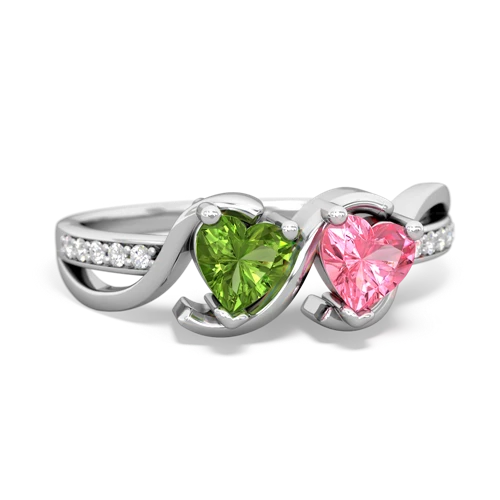 Peridot Genuine Peridot with Lab Created Pink Sapphire Side by Side ring Ring