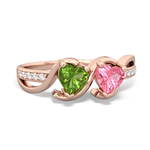 peridot-pink sapphire double heart ring