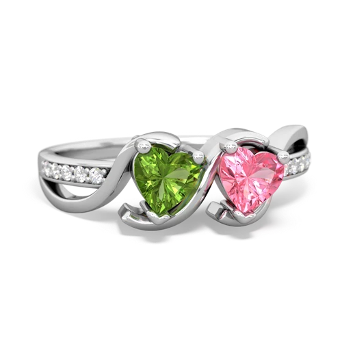 peridot-pink sapphire double heart ring