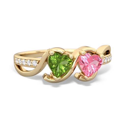 peridot-pink sapphire double heart ring