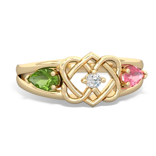 Peridot Genuine Peridot with Lab Created Pink Sapphire Hearts Intertwined ring Ring