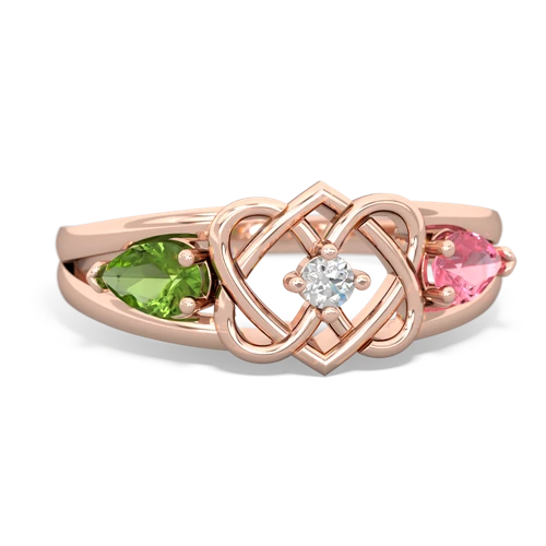 peridot-pink sapphire double heart ring