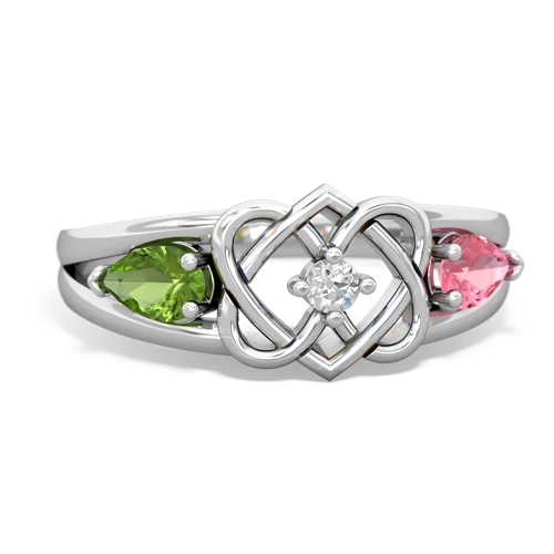 peridot-pink sapphire double heart ring