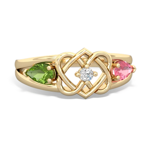 peridot-pink sapphire double heart ring