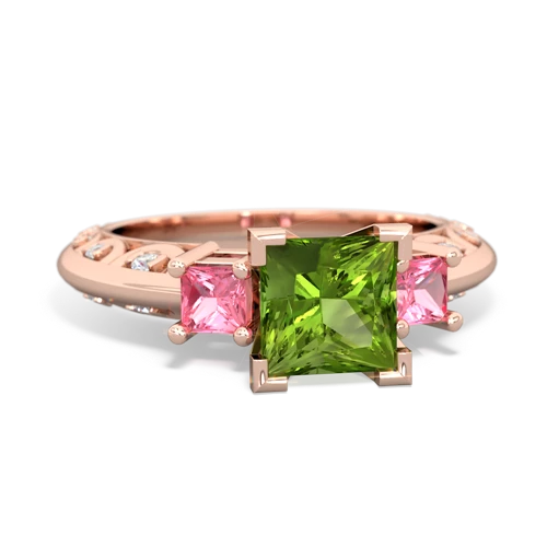 Peridot Genuine Peridot with Lab Created Pink Sapphire and  Art Deco ring Ring
