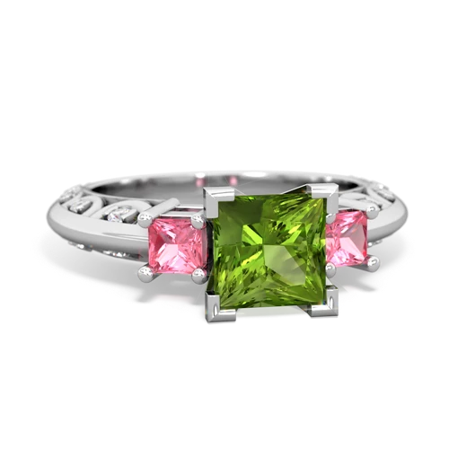 Peridot Genuine Peridot with Lab Created Pink Sapphire and Lab Created Alexandrite Art Deco ring Ring