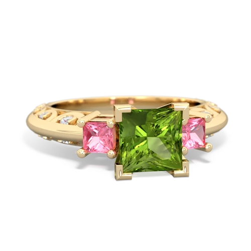 peridot-pink sapphire engagement ring