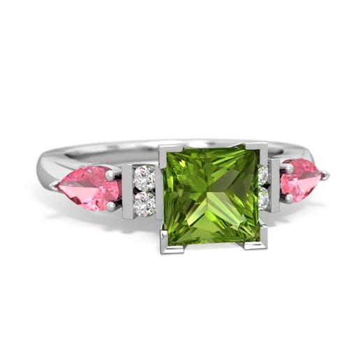 Peridot Genuine Peridot with Lab Created Pink Sapphire and  Engagement ring Ring