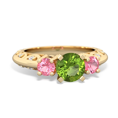 Peridot Genuine Peridot with Lab Created Pink Sapphire Art Deco ring Ring