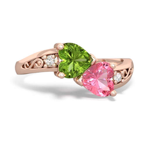 peridot-pink sapphire filligree ring