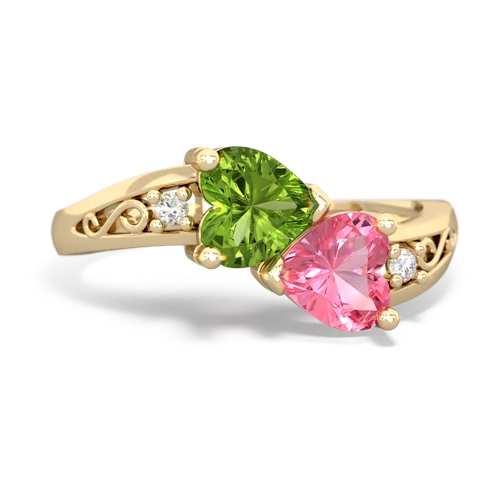 peridot-pink sapphire filligree ring