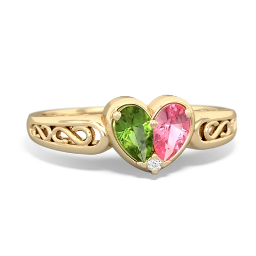 Peridot Genuine Peridot with Lab Created Pink Sapphire filligree Heart ring Ring