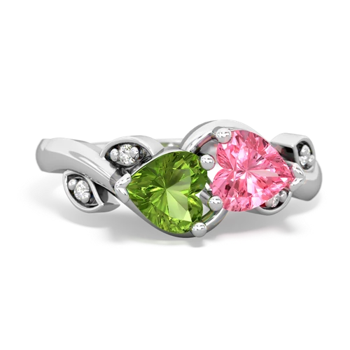 Peridot Genuine Peridot with Lab Created Pink Sapphire Floral Elegance ring Ring