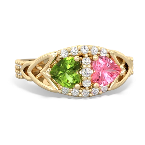 Peridot Genuine Peridot with Lab Created Pink Sapphire Celtic Knot Engagement ring Ring
