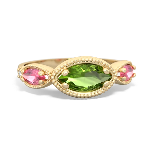 Peridot Genuine Peridot with Lab Created Pink Sapphire and Lab Created Alexandrite Antique Style Keepsake ring Ring