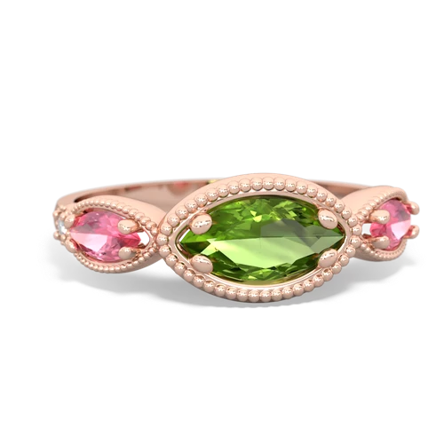 peridot-pink sapphire milgrain marquise ring