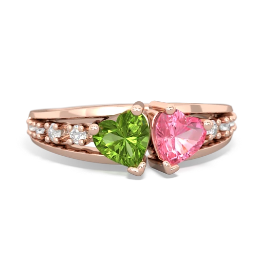 Peridot Genuine Peridot with Lab Created Pink Sapphire Heart to Heart ring Ring