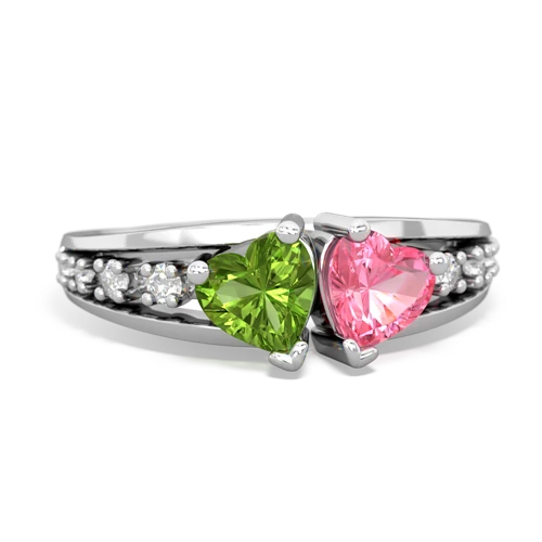 peridot-pink sapphire modern ring