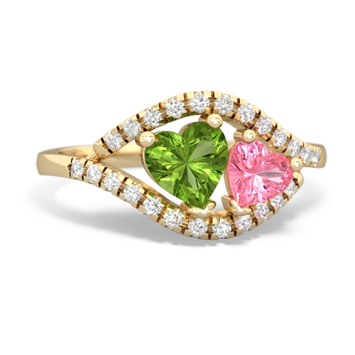 peridot-pink sapphire mother child ring