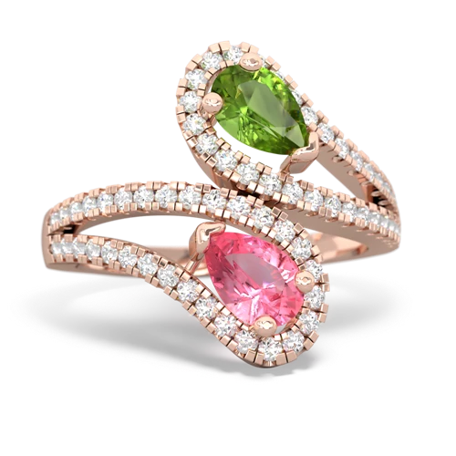 peridot-pink sapphire pave swirls ring